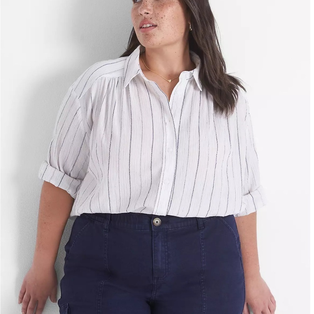 Lane Bryan Relaxed Crop Button-Down Shirt - Picture 1 of 6